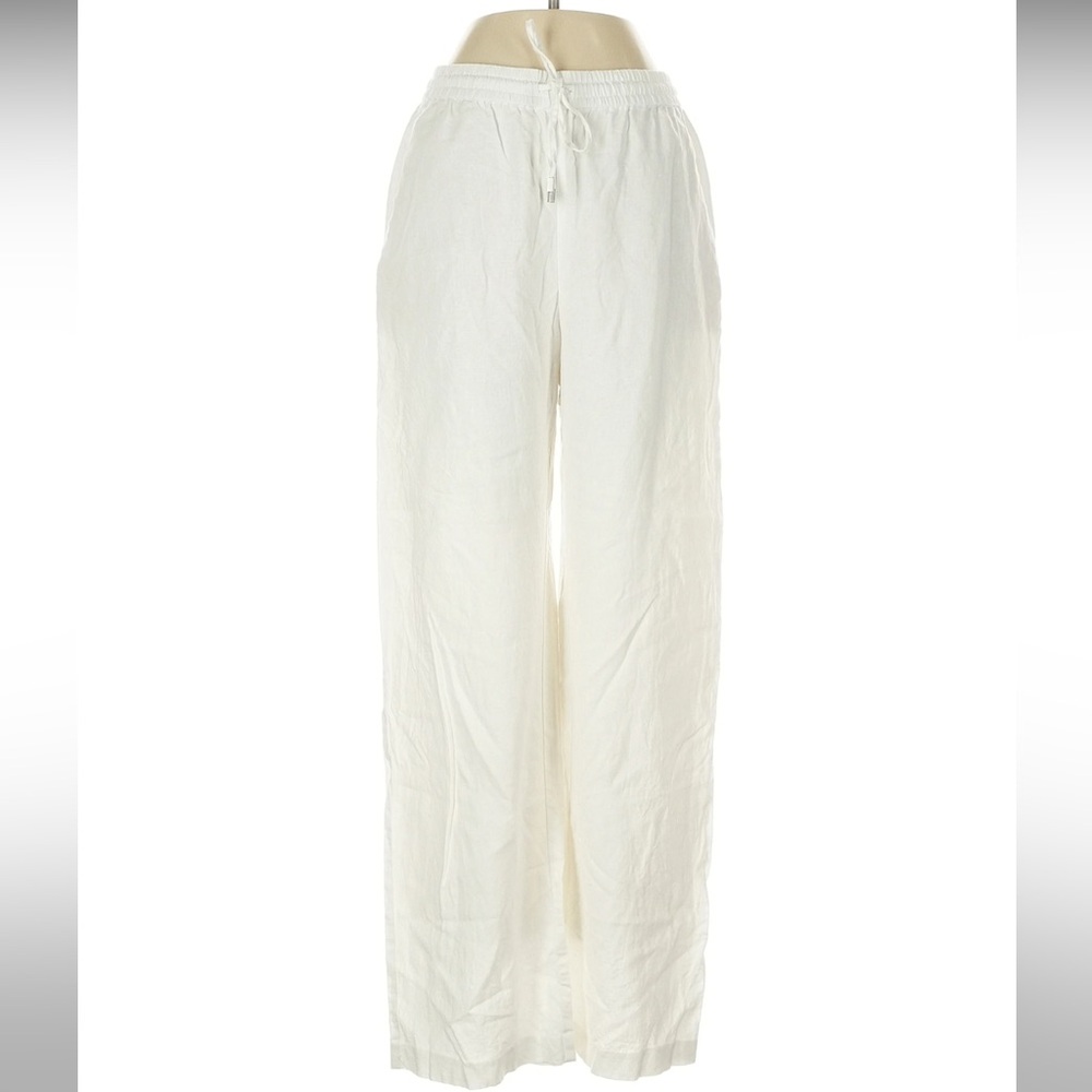 Zara White Linen-Blend Wide Leg Drawstring Pants